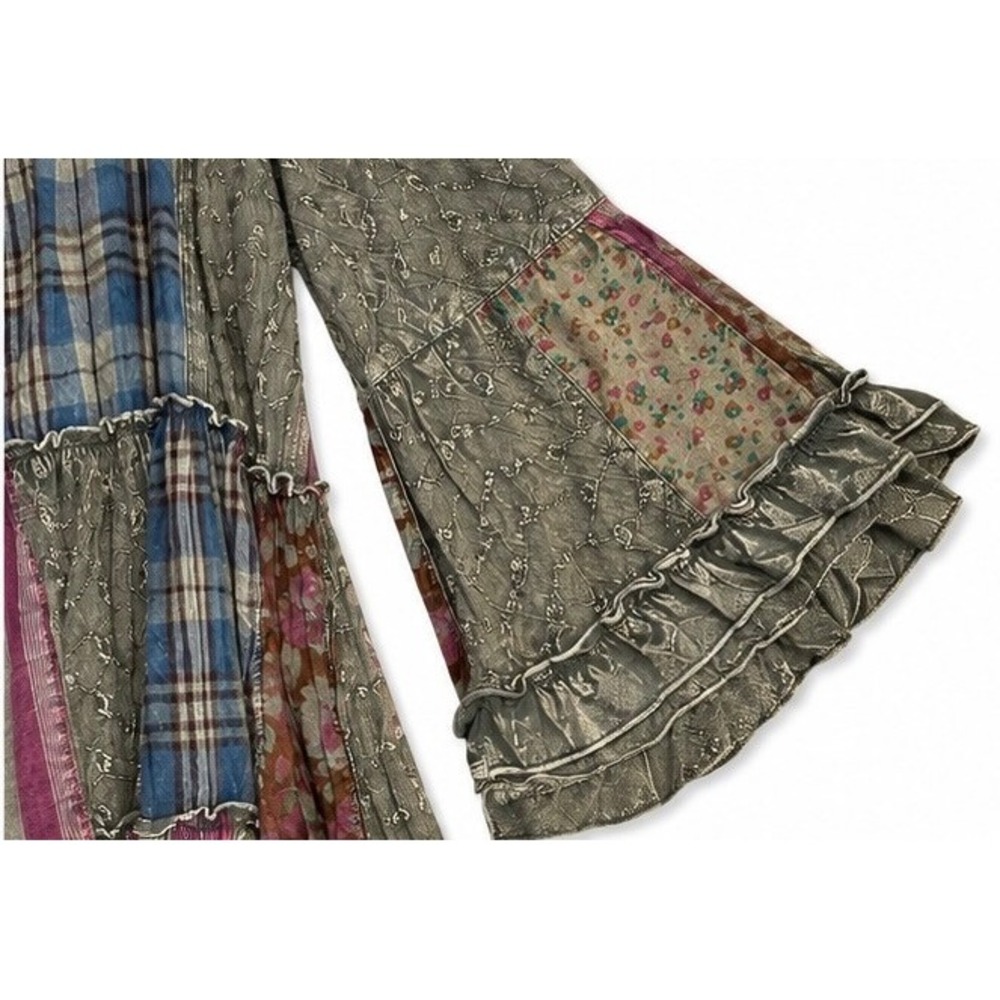 Young Threads Gravel Patchwork Boho Tunic Top Floral Plaid Embroidery Sz:S NWT - Picture 7 of 8